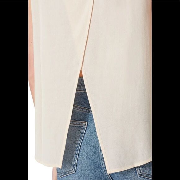 Ba&sh Fani Top wrap  Back Flutter Sleeve Crew Neck Crepe Blouse  Cream, S; M; L - Picture 4 of 12